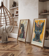 Paul Sinus Leinwandbild 80x120cm Spiritual Guardian mystische schwarze Katze spirituell faszinierend Symbolik kraftvolle Farben goldene Augen