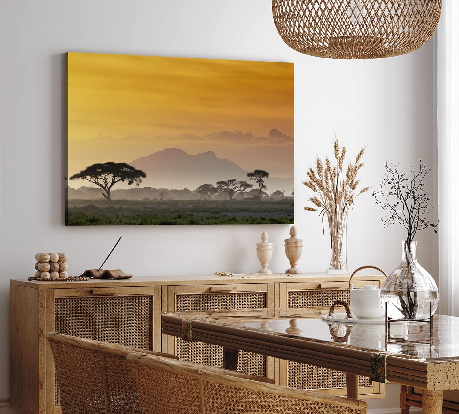 Paul Sinus Wandbild 120x80cm Afrika Mount Kenya Burkea Bäume Wildnis Abenddämmerung