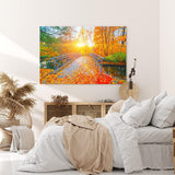 Paul Sinus Wandbild 120x80cm Herbstblätter Herbst Holzbrücke Bach Sonnenschein
