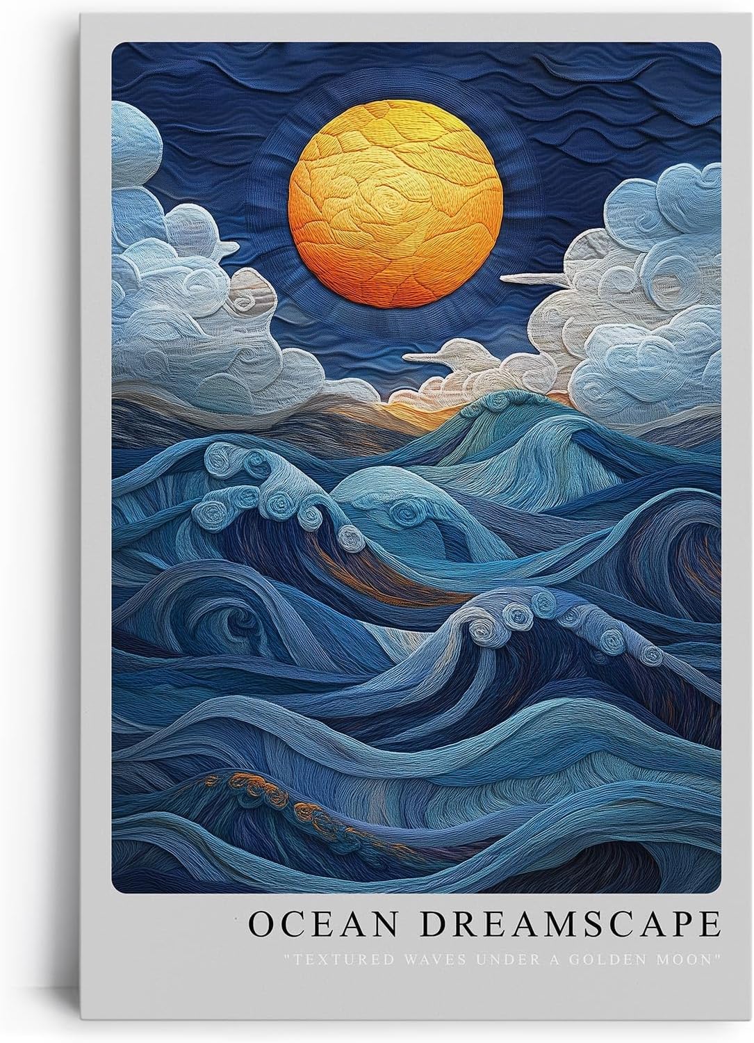 Paul Sinus Leinwandbild 60x90cm Ozeantraum surreal wellenförmig mystisch kunstvolle Wandkunst leuchtender Mond faszinierend dynamisch harmonisch