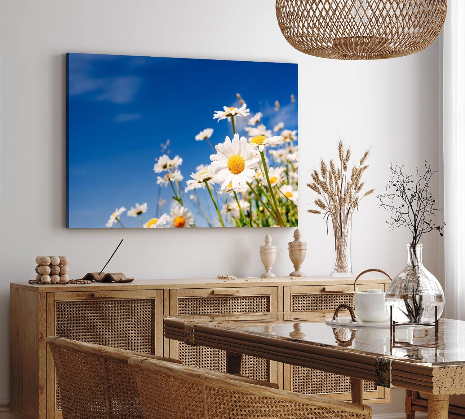 Paul Sinus Wandbild 120x80cm Gänseblümchen Blumen blauer Himmel Sonnenschein Sommer