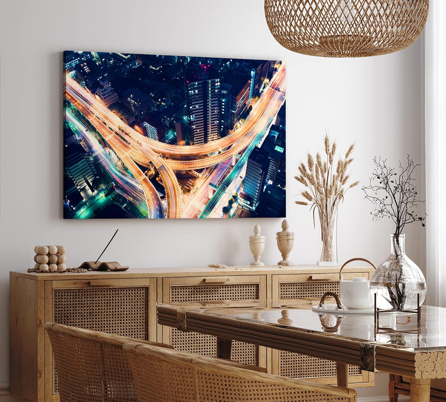 Paul Sinus Wandbild 120x80cm Großstadtlichter Stadt bei Nacht Langzeitbelichtung Fotokunst