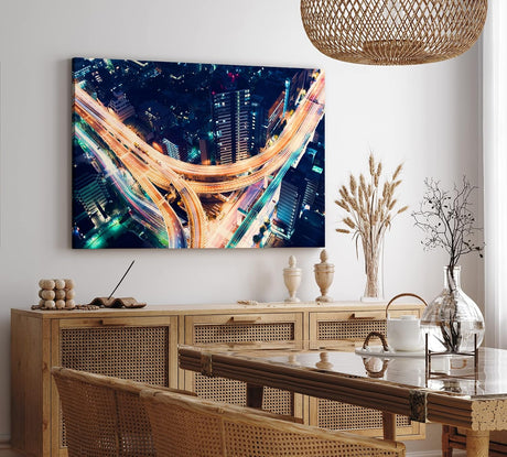 Paul Sinus Wandbild 120x80cm Großstadtlichter Stadt bei Nacht Langzeitbelichtung Fotokunst