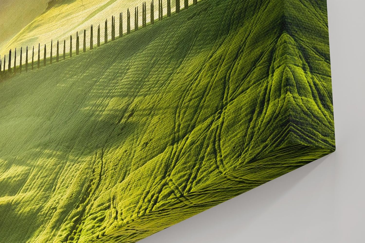 Sinus Art Wandbild 120x80cm Tief liegendes Licht über grünen Hügeln mit typischer Zypressenallee und Bauernhof