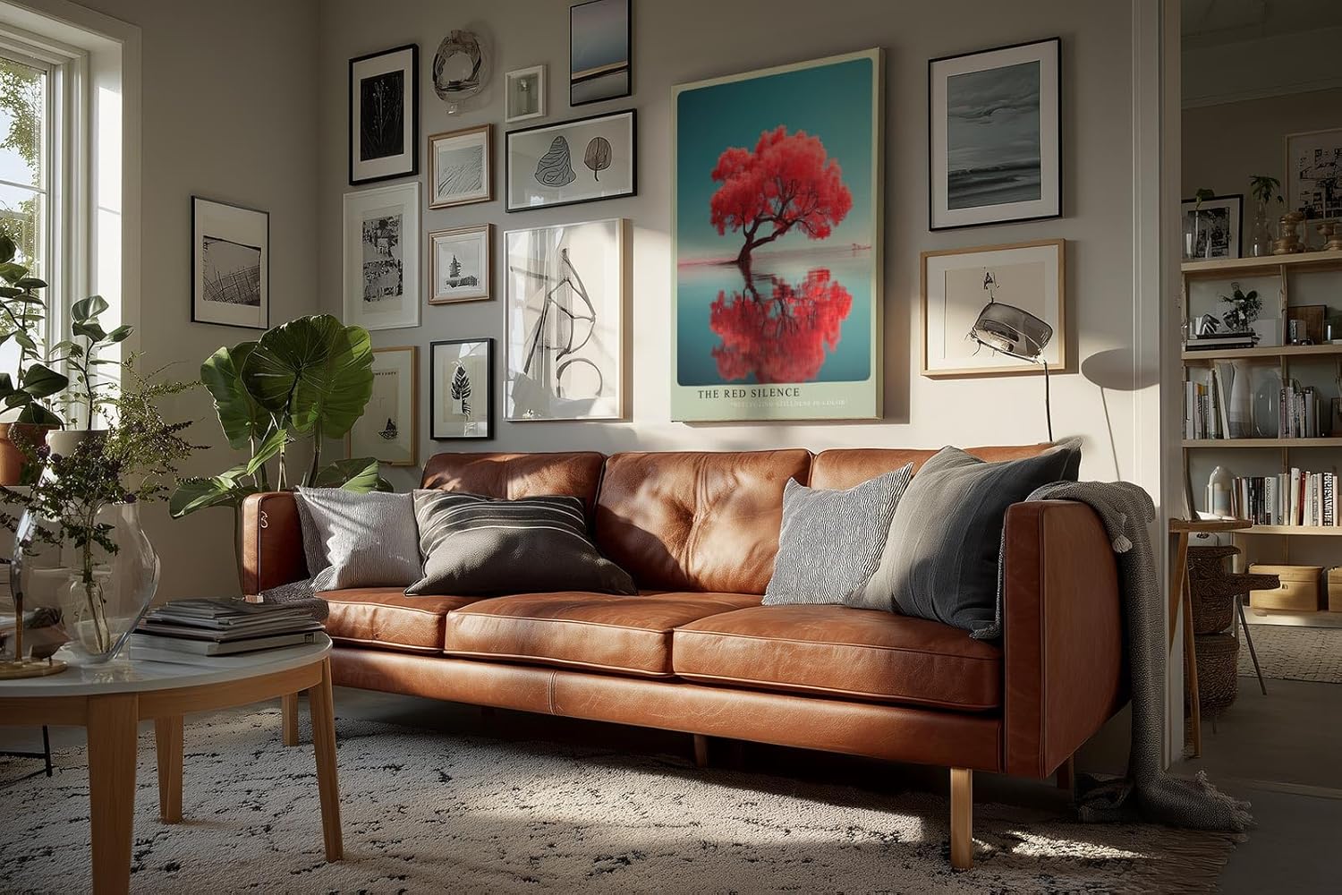Paul Sinus Wandbild in 40x60cm The Red Silence – leuchtend roter Baum im Wasser mit Spiegelung, moderne Naturfotokunst