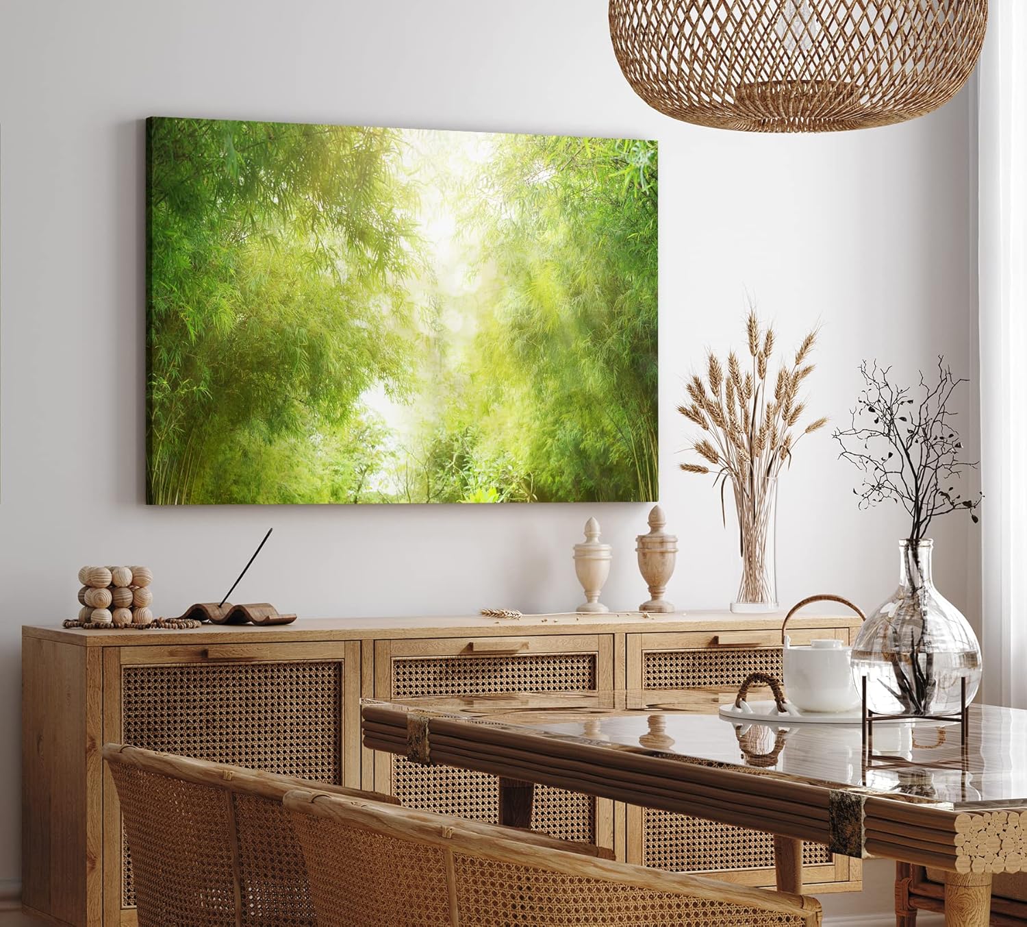 Paul Sinus Wandbild 120x80cm Bambus Bambuswald Japan Grün Bäume Sonnenschein