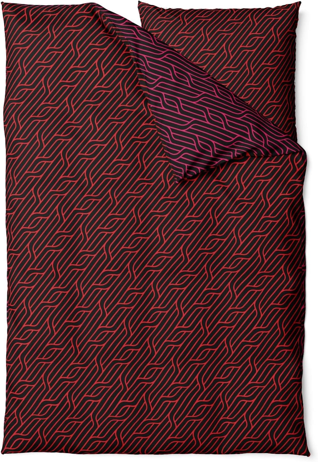 Sinus Art Mikrofaser Bettwäsche 135x200 cm + 80x80 cm – Wendedesign in Beere & Rotbraun mit Linienmuster, pflegeleicht & hautfreundlich