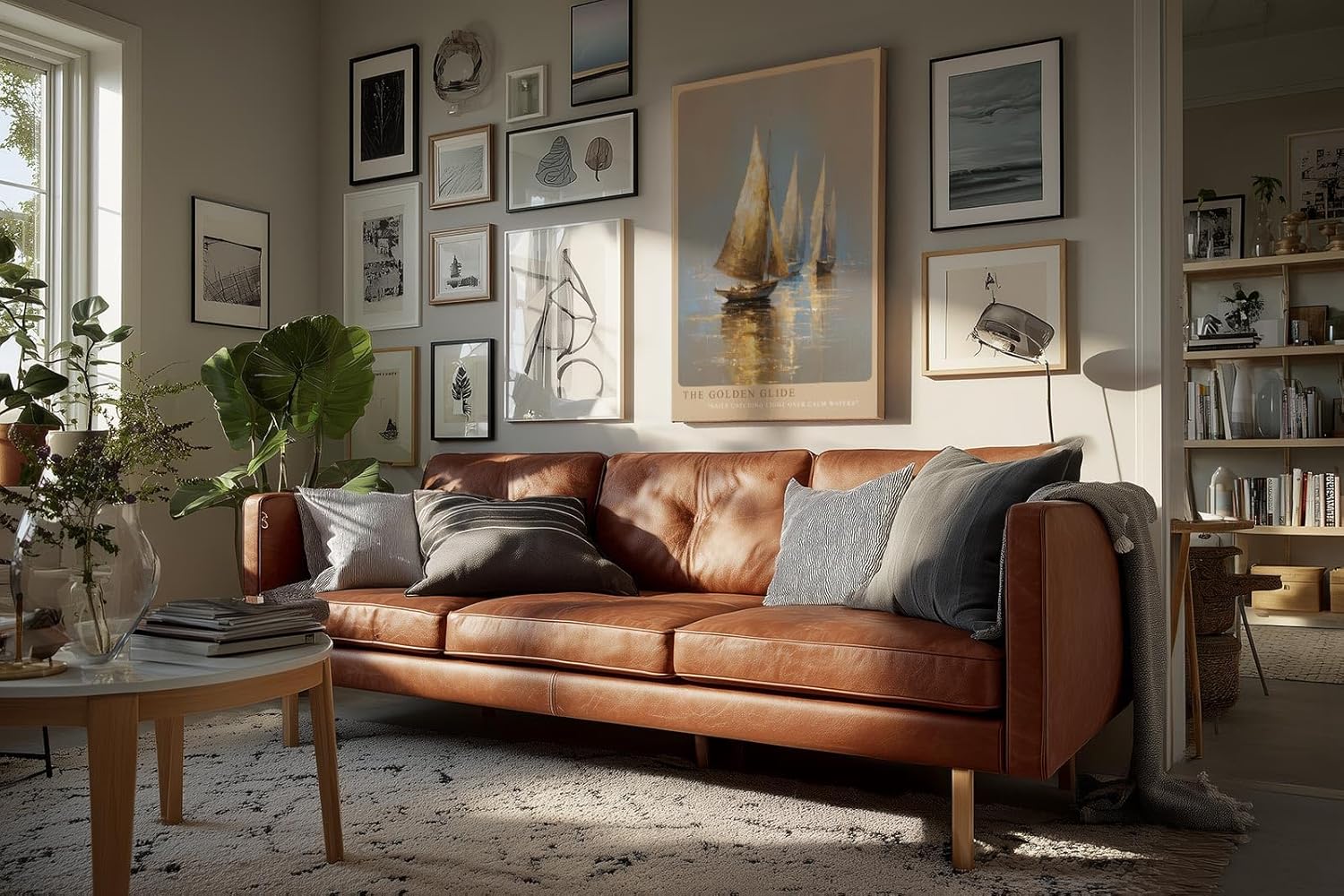 Paul Sinus Wandbild in 40x60cm The Golden Glide – Goldene Segelboote auf ruhigem Wasser im warmen Licht