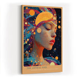 Paul Sinus Wandbild in 40x60cm The Astral Veil Künstlerisches Frauenporträt mit kosmischen Elementen und goldenen Akzenten für mystische Raumgestaltung