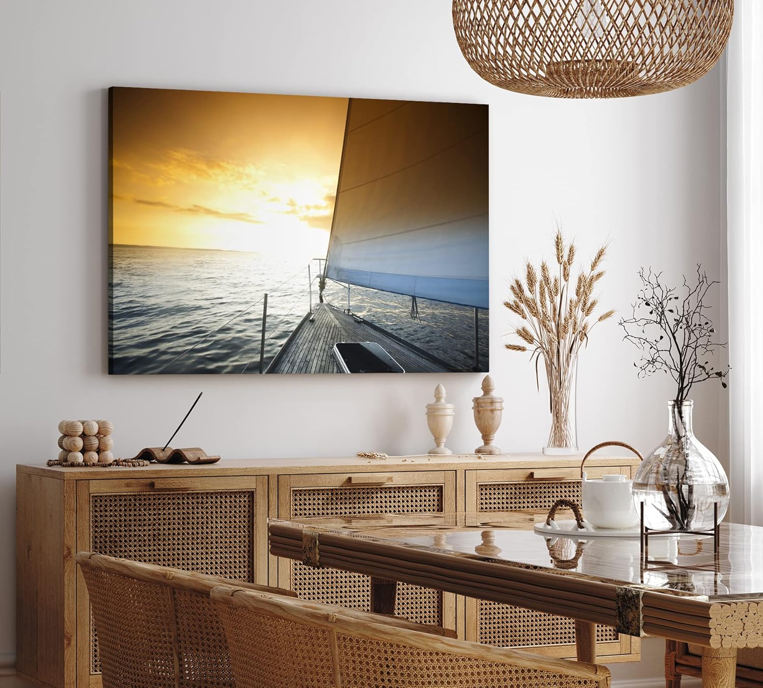 Paul Sinus Wandbild 120x80cm Segelschiff Segelboot Meer Horizont Sonnenuntergang Segel