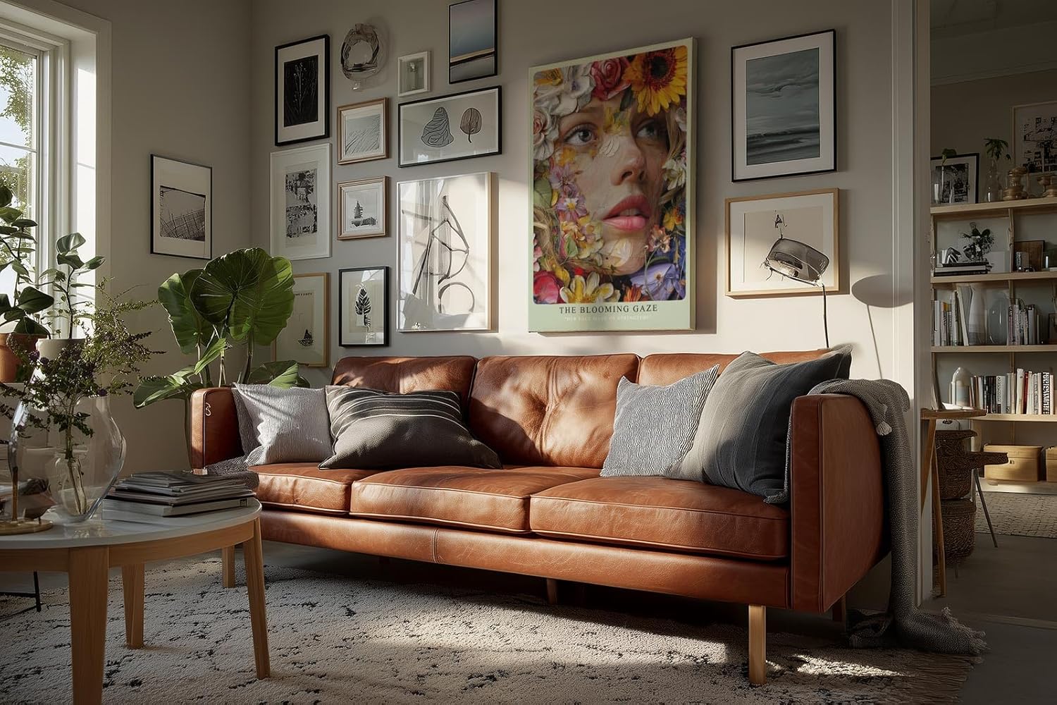 Paul Sinus Wandbild in 40x60cm The Blooming Gaze mit realistischem Frauenportrait und Blüten in leuchtenden Farben für ausdrucksstarke Wandgestaltung