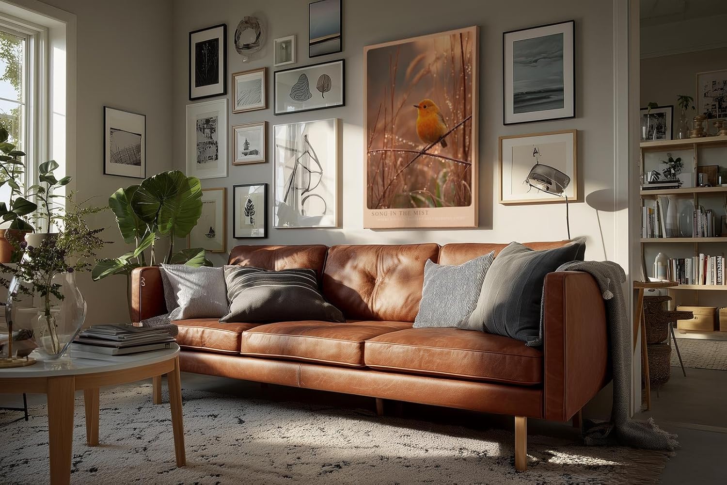 Paul Sinus Wandbild in 40x60cm Oranger Singvogel im Morgentau mit goldener Lichtstimmung