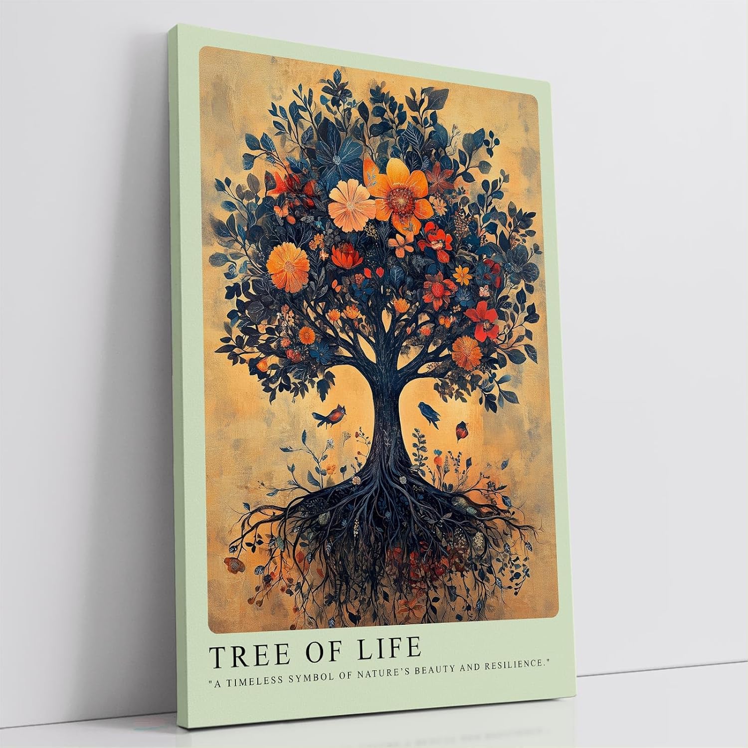Paul Sinus Leinwandbild 40x60cm Tree of Life – Symbolhafte Naturkunst, detailreich verzweigter Baum mit blühenden Blüten, verwurzelte Kraft