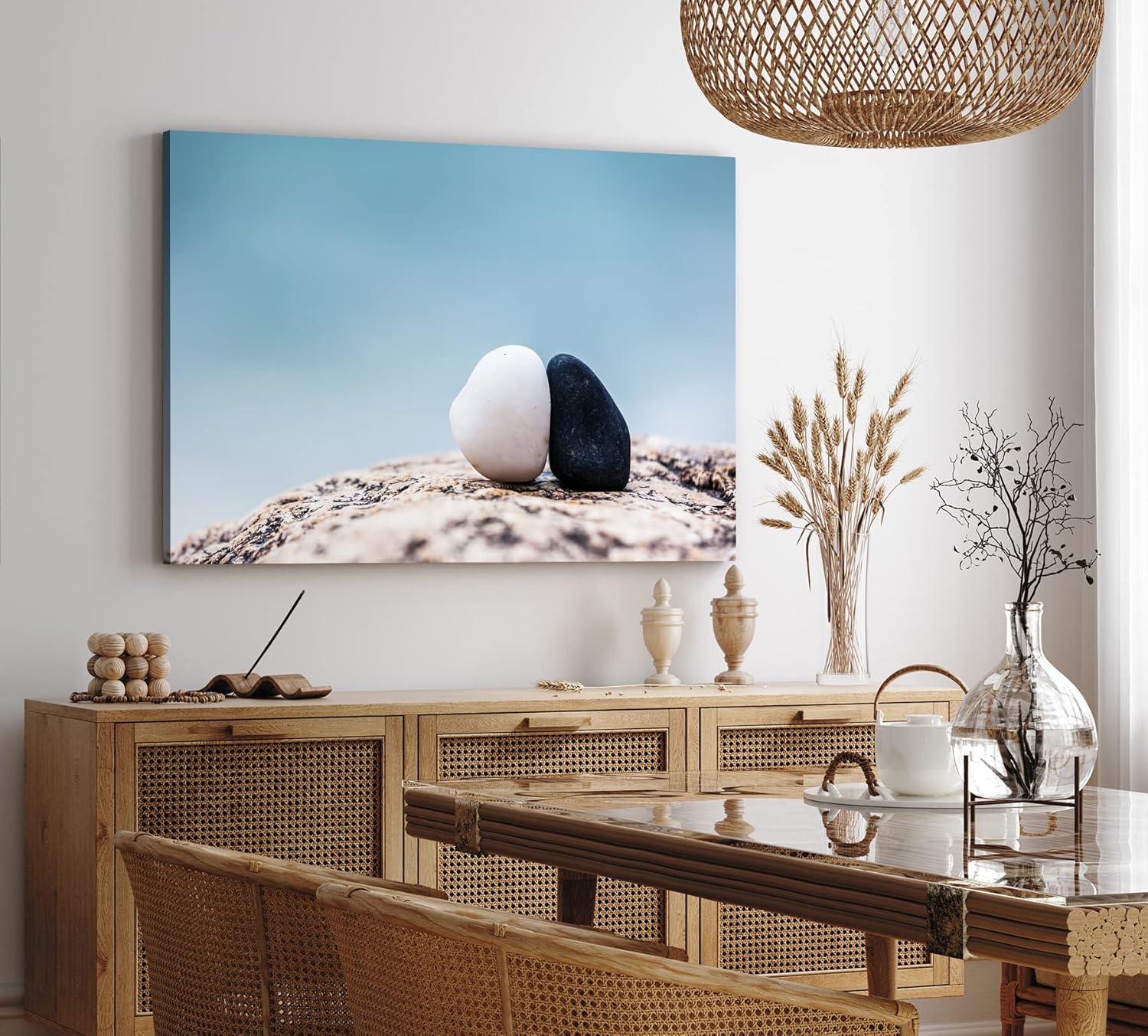 Paul Sinus Wandbild 120x80cm Schwarzer und weißer Stein Kunstvoll Strandsteine