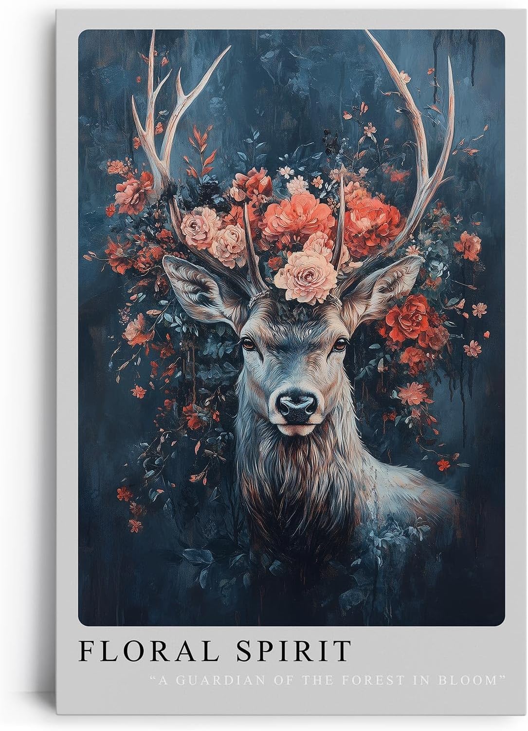 Paul Sinus Leinwandbild 60x90cm Floral Spirit – Natur, Hirsch, Wald, Blüten, Ästhetik, Kunst, Mystik, Magie, Eleganz, Symbolik, Wildnis, Ruhe, Anmut