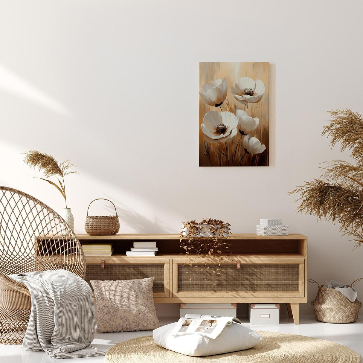 Paul Sinus 60x90cm Wandbild Leuchtende Blüten in Beige – Ausdrucksvolle Blumenpracht mit stilvoller Blume
