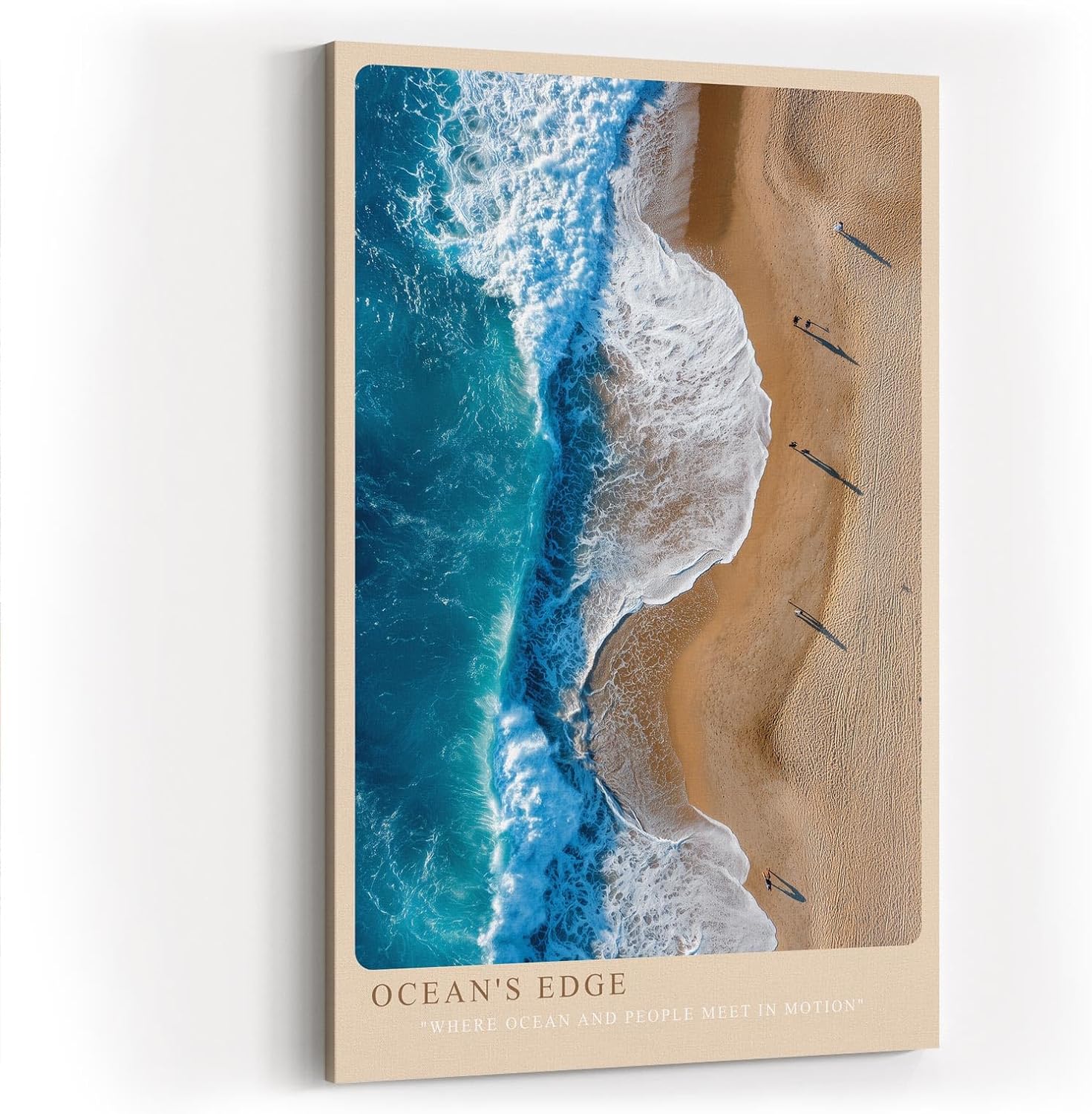 Paul Sinus Wandbild in 40x60cm Ocean's Edge – Luftaufnahme von Wellen und Sandstrand in Blauund Beigetönen