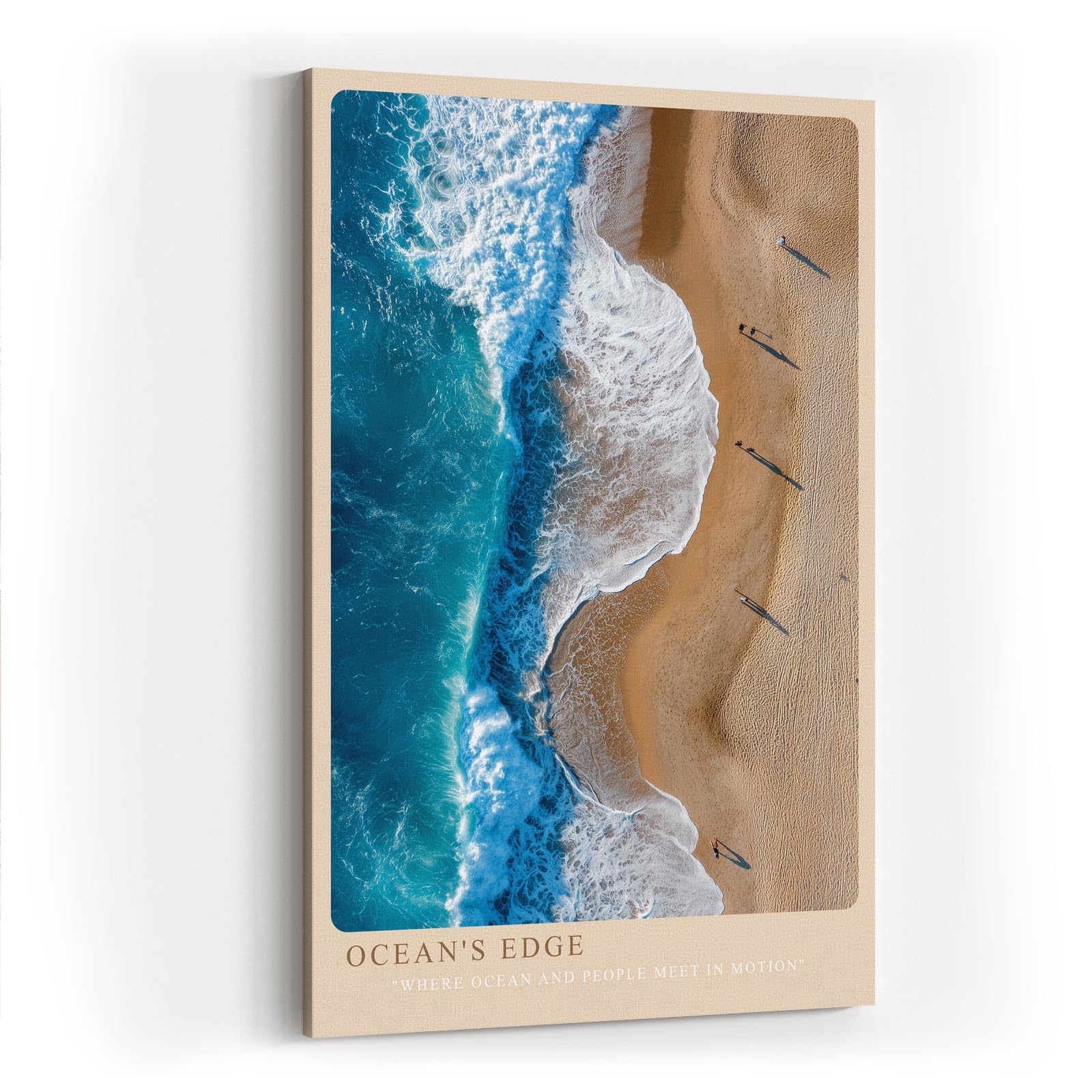 Paul Sinus Wandbild in 40x60cm Ocean's Edge – Luftaufnahme von Wellen und Sandstrand in Blauund Beigetönen
