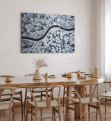 Paul Sinus Wandbild 120x80cm Wald aus der Vogelperspektive Tannenwald Waldstraße Schnee Winter