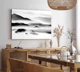 Paul Sinus Wandbild 120x80cm Berge Nebel Schwarz Weiß Berglandschaft Kunstvoll