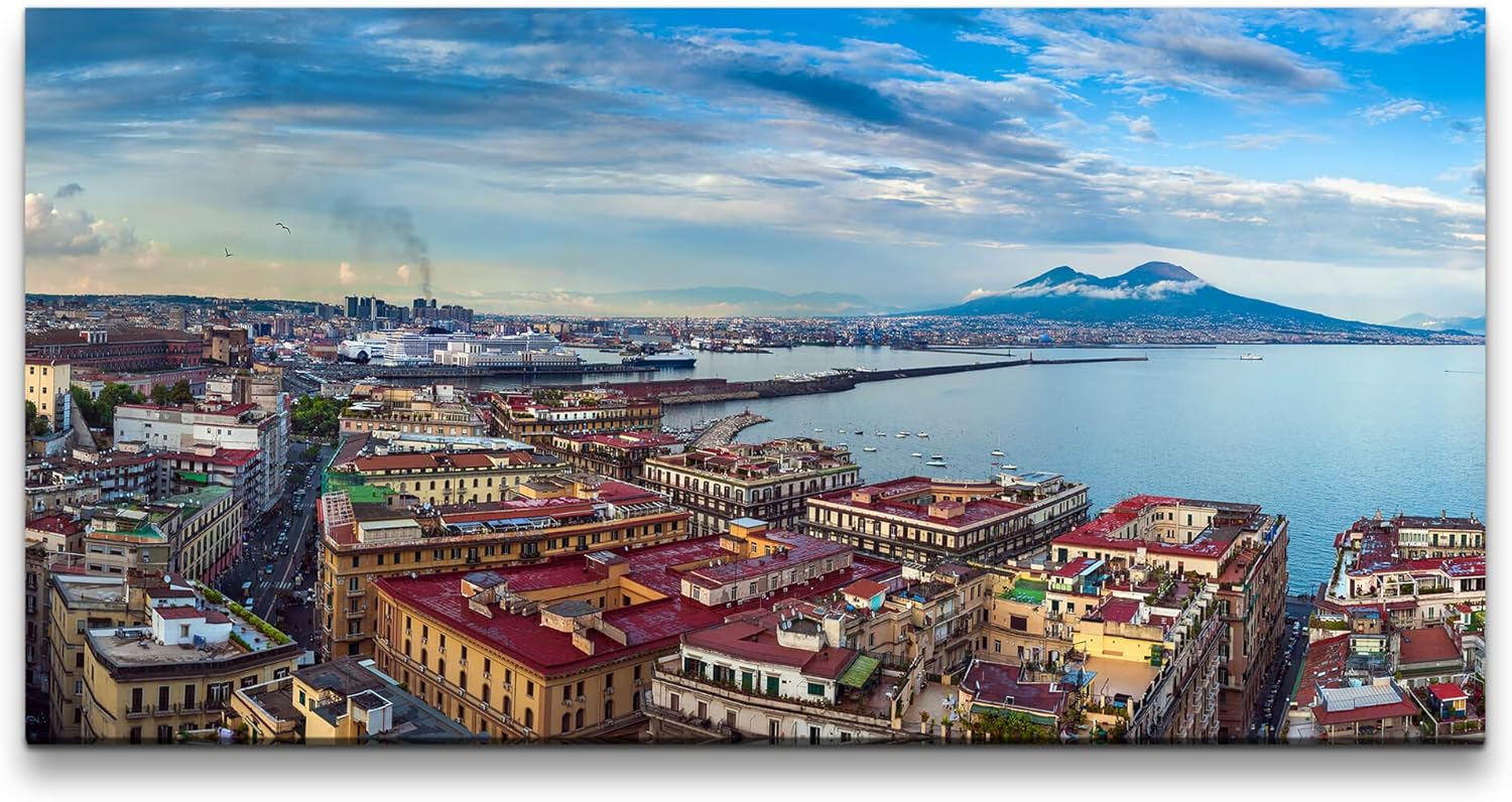 Italien Panorama ca. 130x70cm Wandbild inklusive Schattenfugenrahmen schwarz - Panorama Leinwand Bild XXL Format Wandbilder Wohnzimmer Wohnung Deko Kunstdrucke