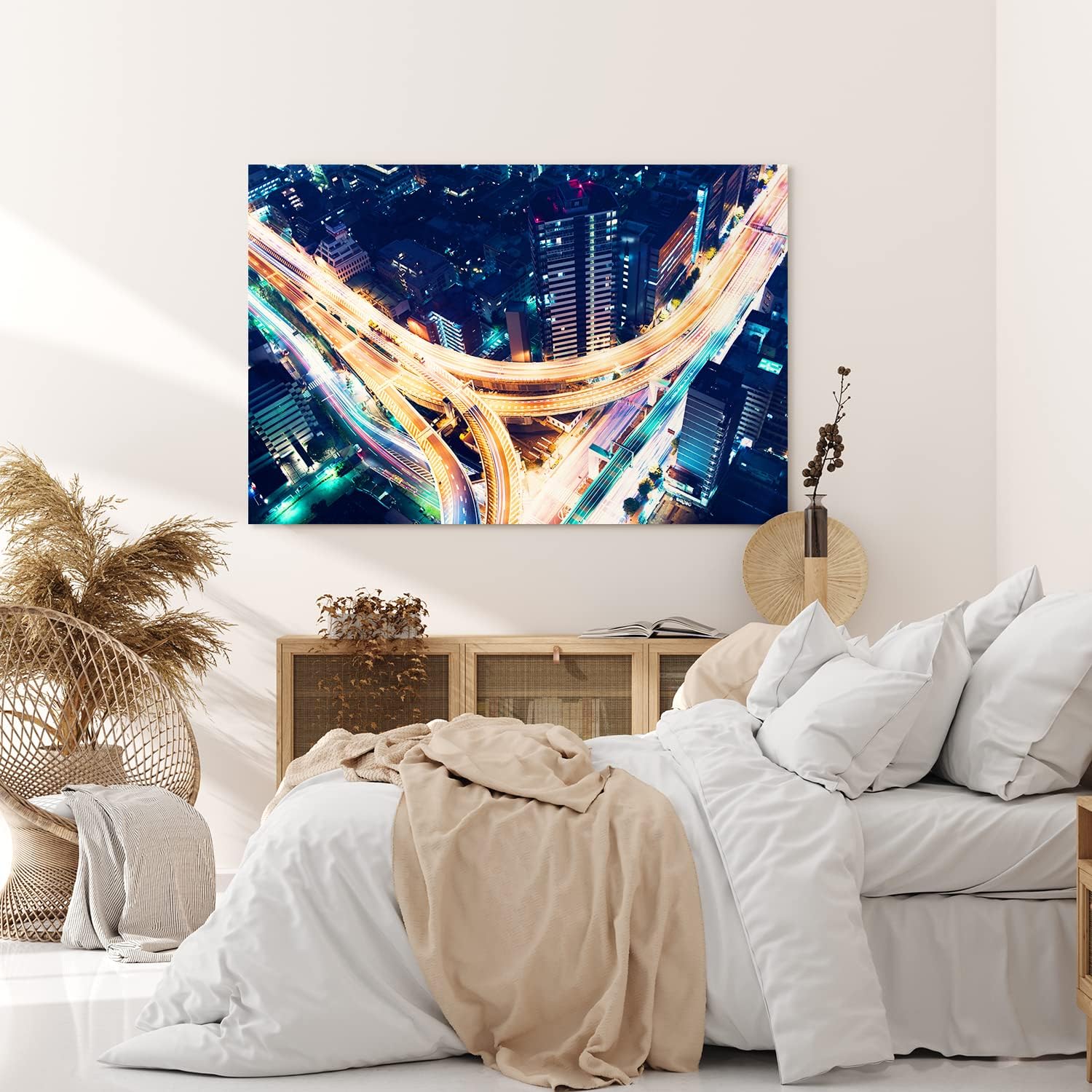 Paul Sinus Wandbild 120x80cm Großstadtlichter Stadt bei Nacht Langzeitbelichtung Fotokunst