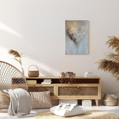 Paul Sinus 60x90cm Wandbild Herzstruktur in Weiß Beige – Ausdrucksstarke Textur mit floraler Tiefe Blume