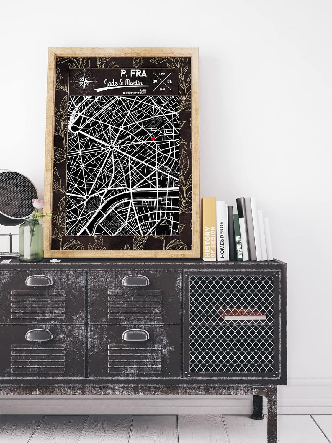 Paul Sinus Wandbild mit deinen GPS Koordinaten und Namen. 30cm x 42cm Holz Wechselrahmen mit Glas. Stadtplan Vintage (ohne Rahmen)