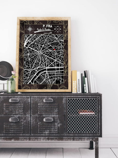 Paul Sinus Wandbild mit deinen GPS Koordinaten und Namen. 30cm x 42cm Holz Wechselrahmen mit Glas. Stadtplan Vintage (ohne Rahmen)