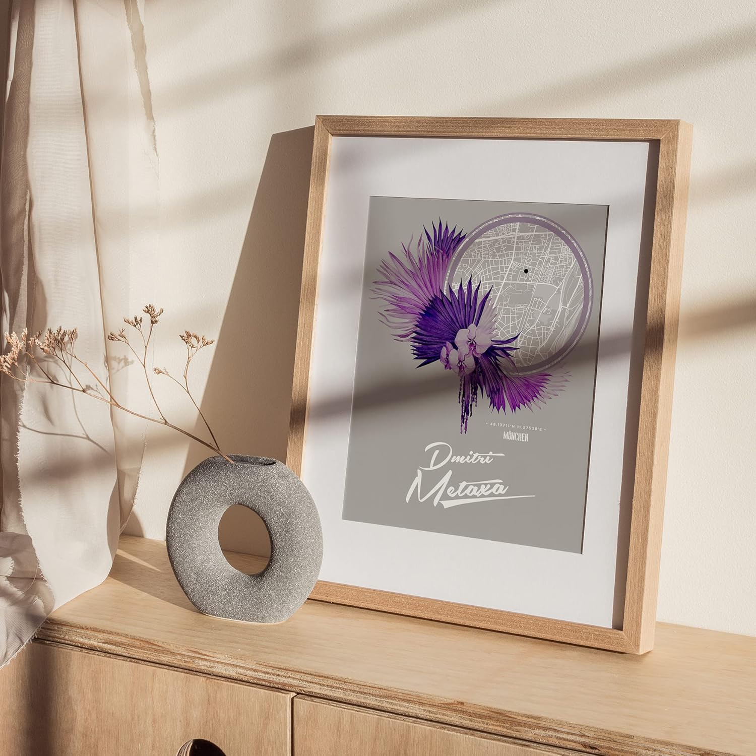Paul Sinus Wandbild mit deinen GPS Koordinaten und Namen. 30cm x 42cm Holz Wechselrahmen mit Glas. Individuelles Geschenk. Personalisierbar. (ohne Rahmen)