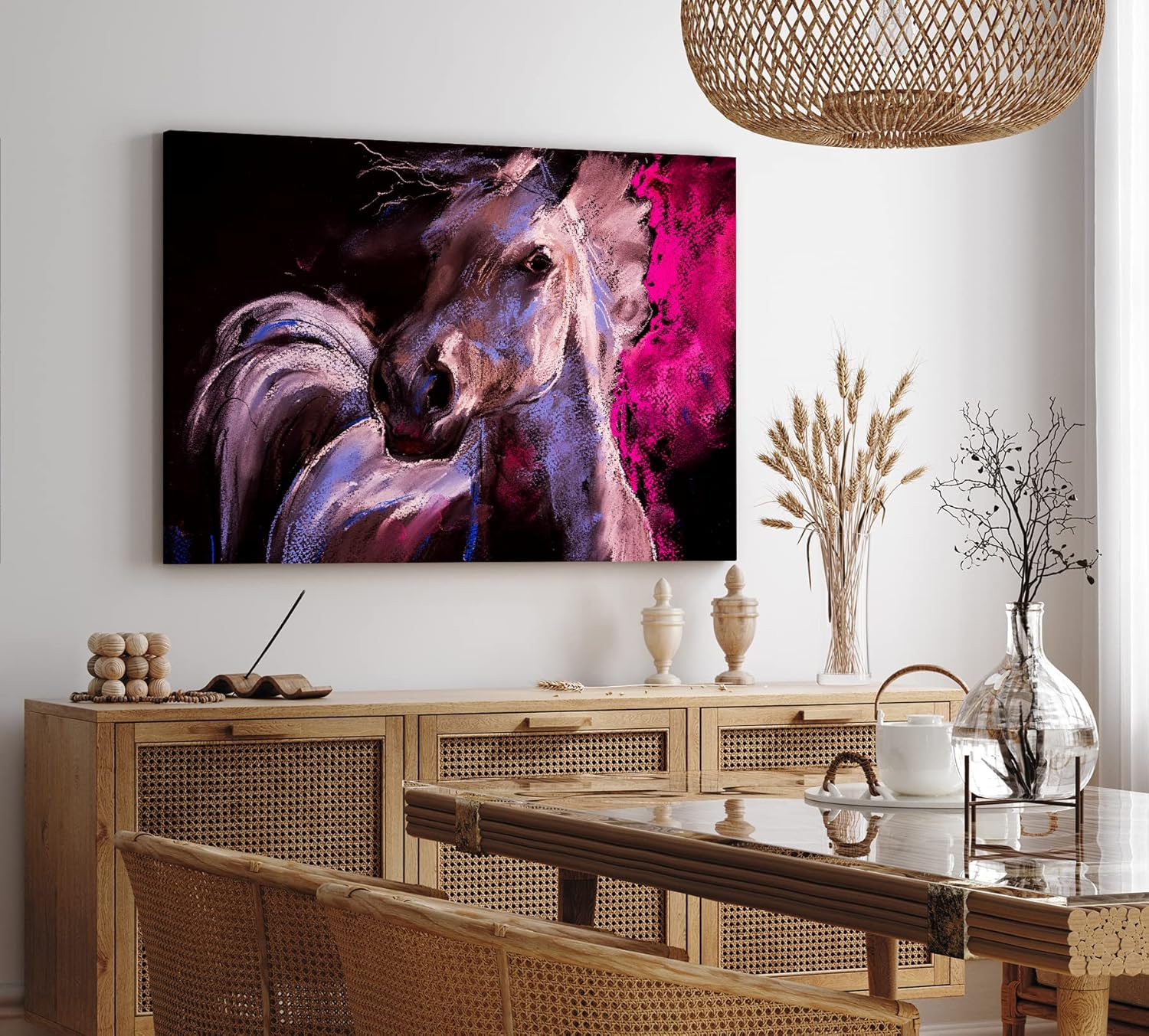Paul Sinus Wandbild 120x80cm Pferd Wildpferd Mustang Kunstvoll Abstrakt Rosa
