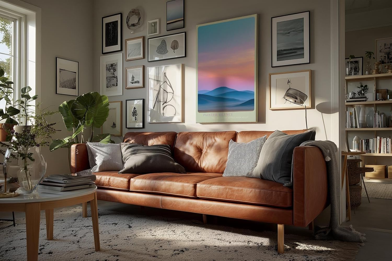 Paul Sinus Wandbild in 40x60cm Pastellfarbene Hügellandschaft im Sonnenaufgang mit sanftem Farbverlauf am Himmel
