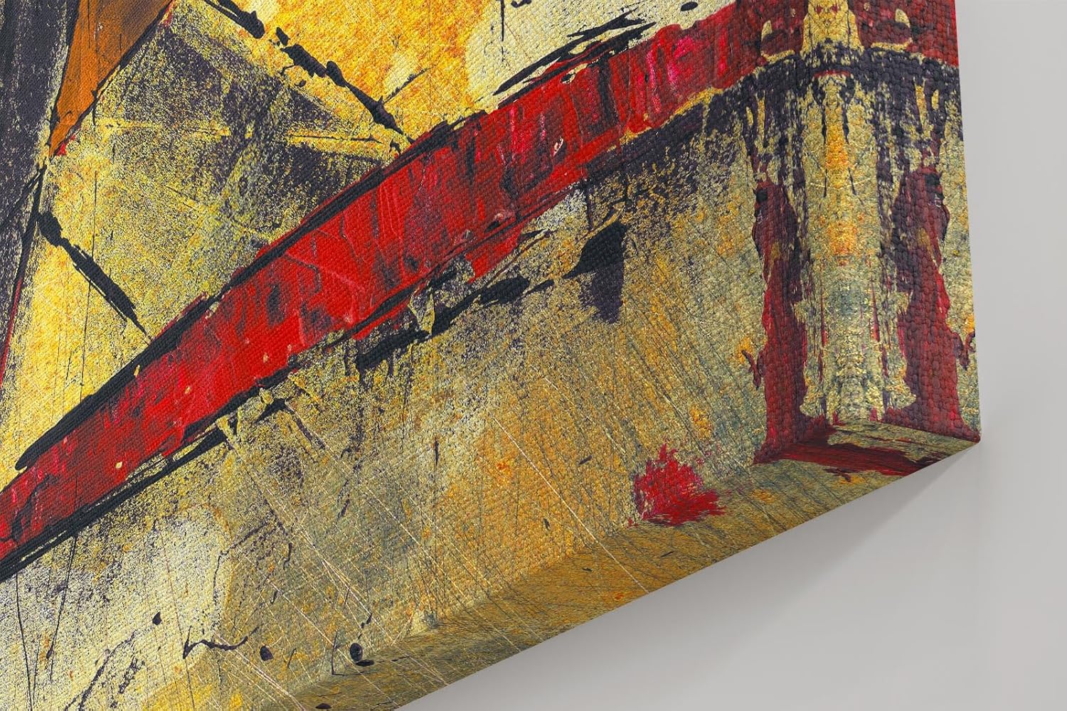 Sinus Art Wandbild 120x80cm Grafische Formen und Linien in Rot, Gelb und Schwarz auf strukturreichem Untergrund