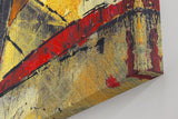 Sinus Art Wandbild 120x80cm Grafische Formen und Linien in Rot, Gelb und Schwarz auf strukturreichem Untergrund