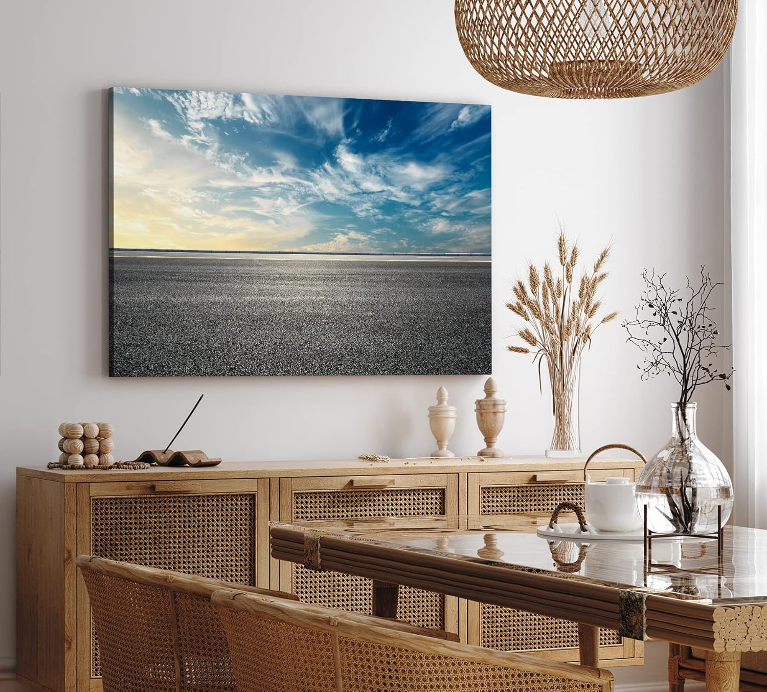 Paul Sinus Wandbild 120x80cm Straße Asphalt Horizont Himmel Fotokunst Sonnenuntergang