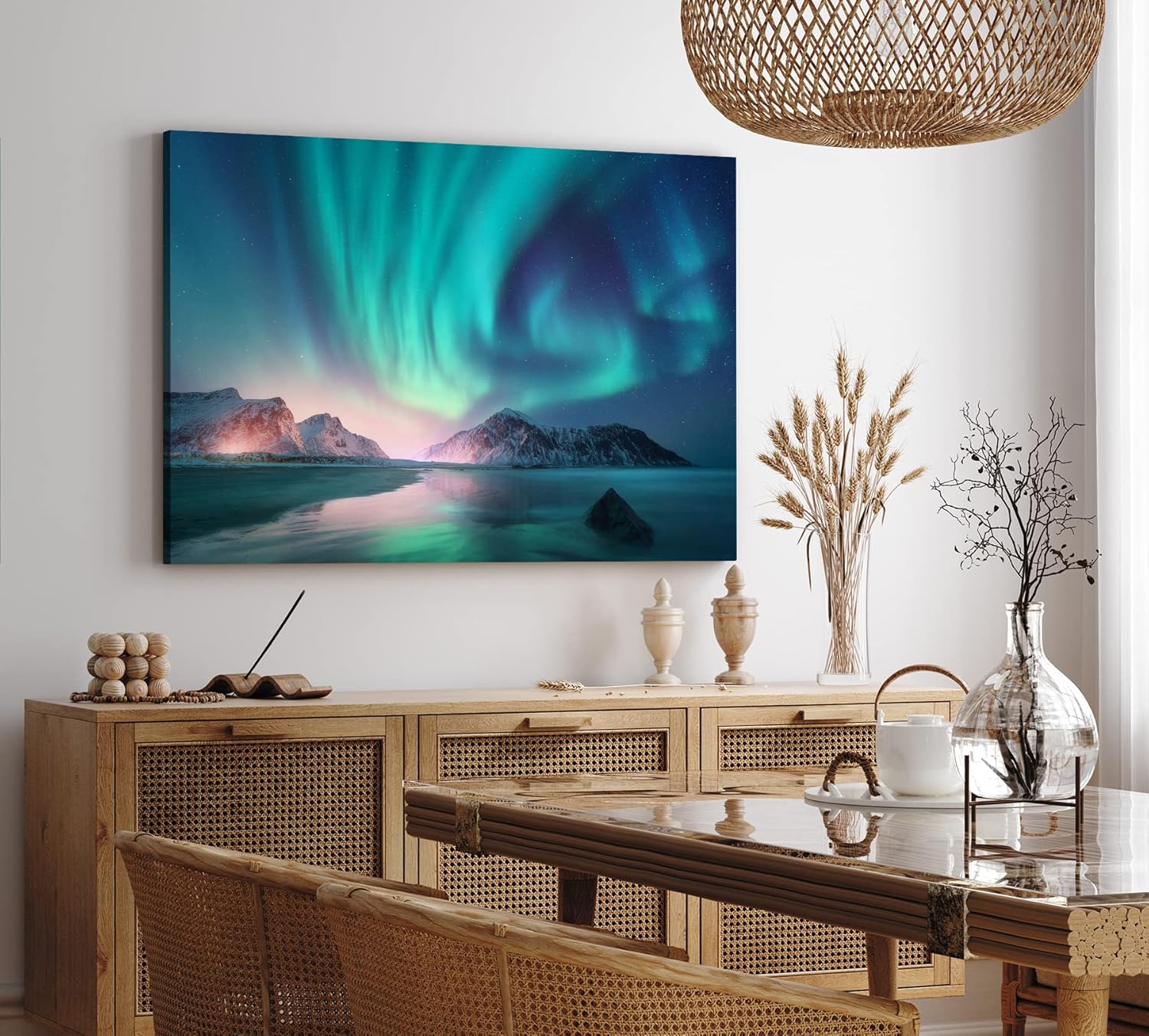 Paul Sinus Wandbild 120x80cm Norwegen Berge Polarlichter Sternenhimmel Nacht