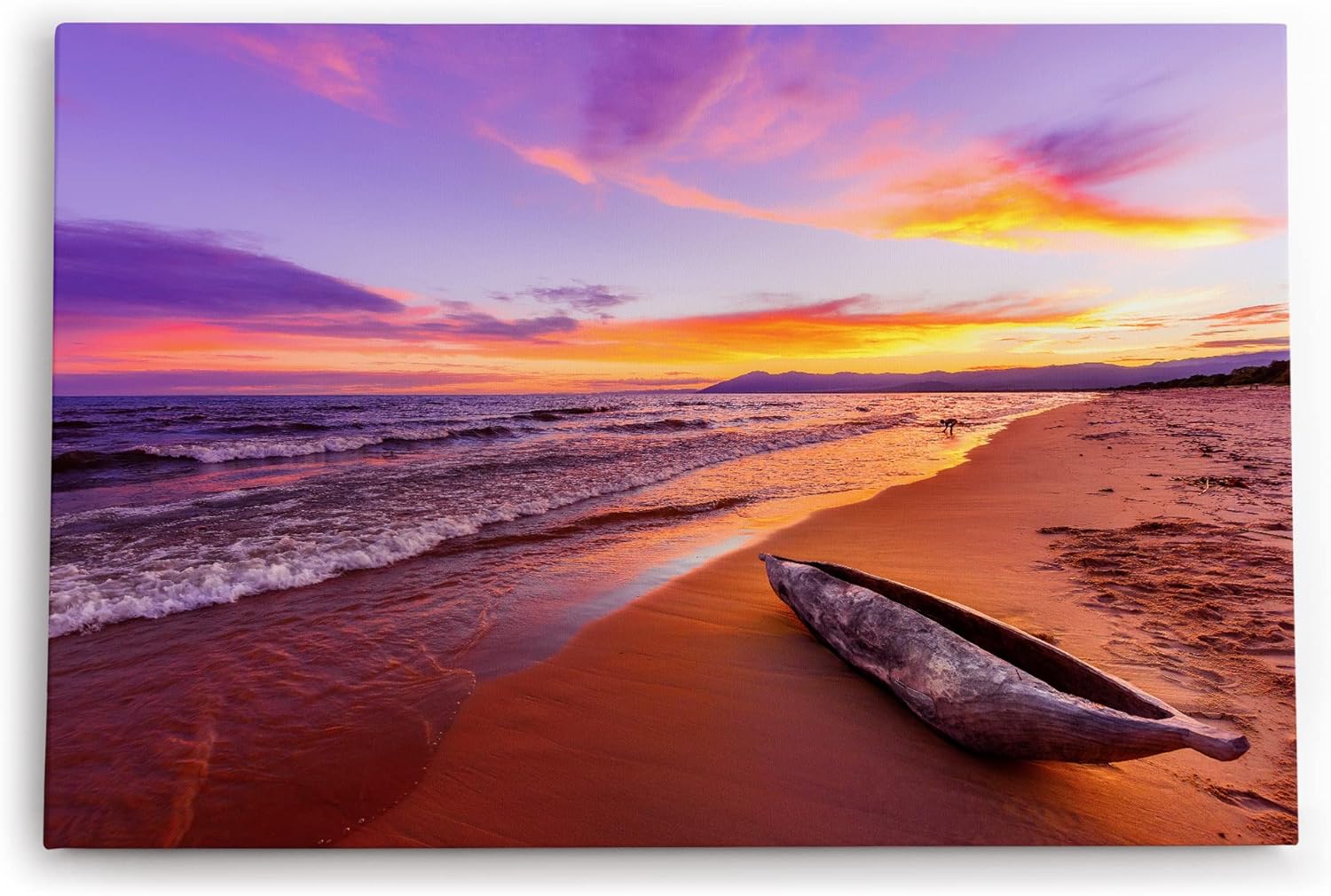 Paul Sinus Wandbild 120x80cm Südseeparadies Meer Strand Sonnenuntergang Abendröte Boot