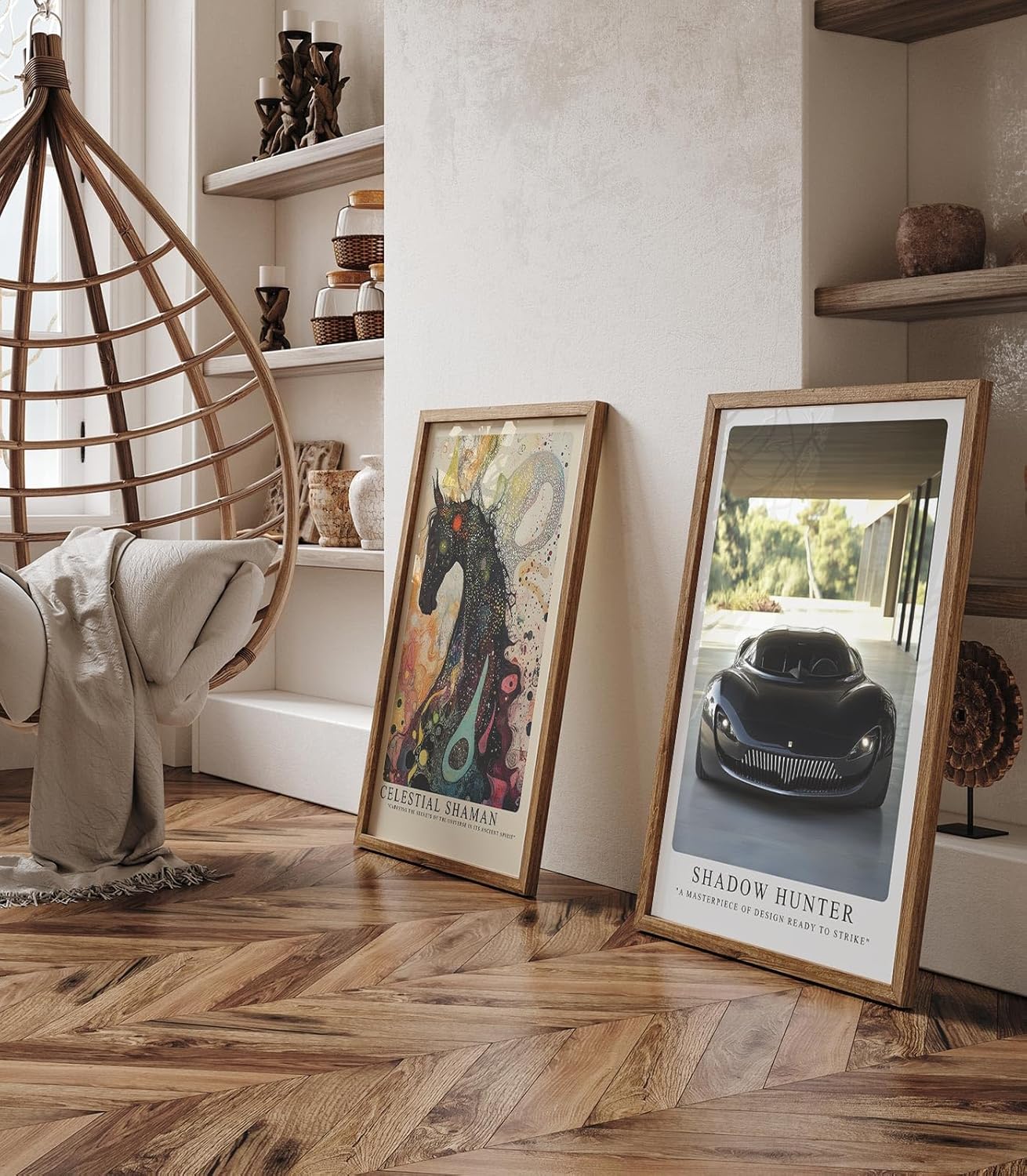 Paul Sinus Leinwandbild 60x90cm futuristischer schwarzer Supersportwagen mit aggressivem Design und luxuriöser Ästhetik in moderner Architektur