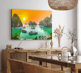 Paul Sinus Wandbild 120x80cm V?nh H? Long Bucht in Vietnam Sonnenuntergang Felsen