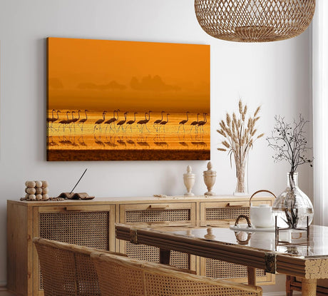 Paul Sinus Wandbild 120x80cm Flamingos Sonnenuntergang Abendröte Rot Kunstvoll