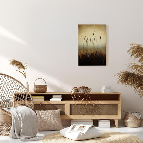 Paul Sinus 60x90cm Wandbild Gräser im Abendlicht – Naturstille in warmem Licht mit floraler Blume