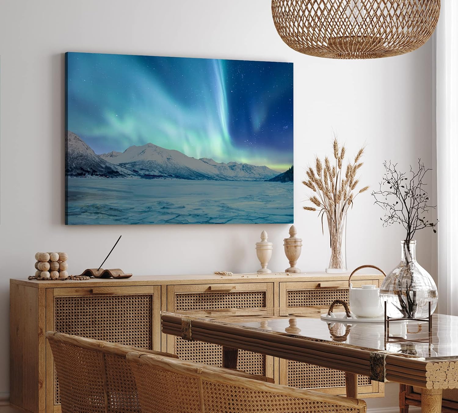 Paul Sinus Wandbild 120x80cm Berge Schnee Norwegen Polarlichter Sternenhimmel