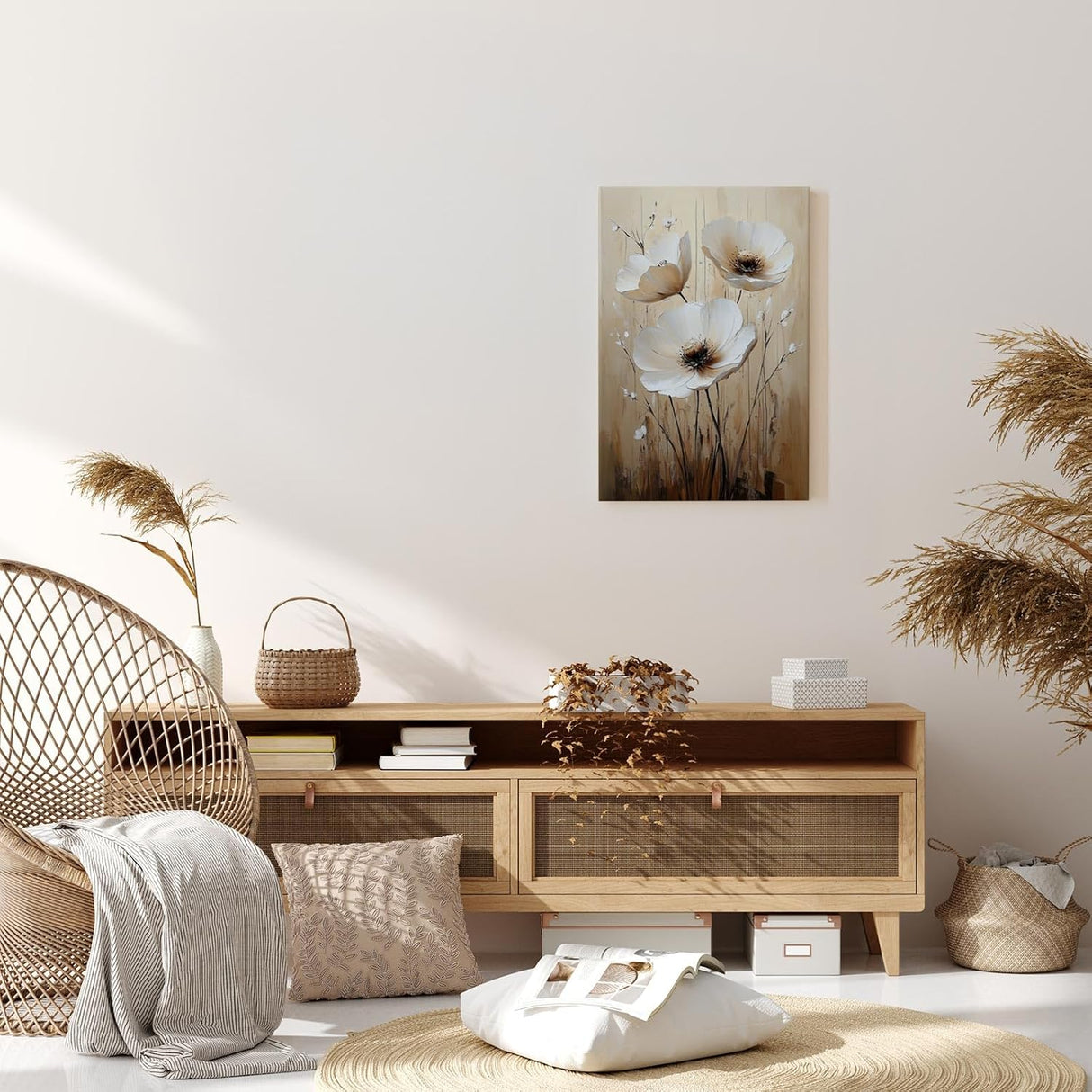 Paul Sinus 60x90cm Wandbild Anemonen in Beige Braun – Eindrucksvolle Wandpoesie mit stilvoller Blume