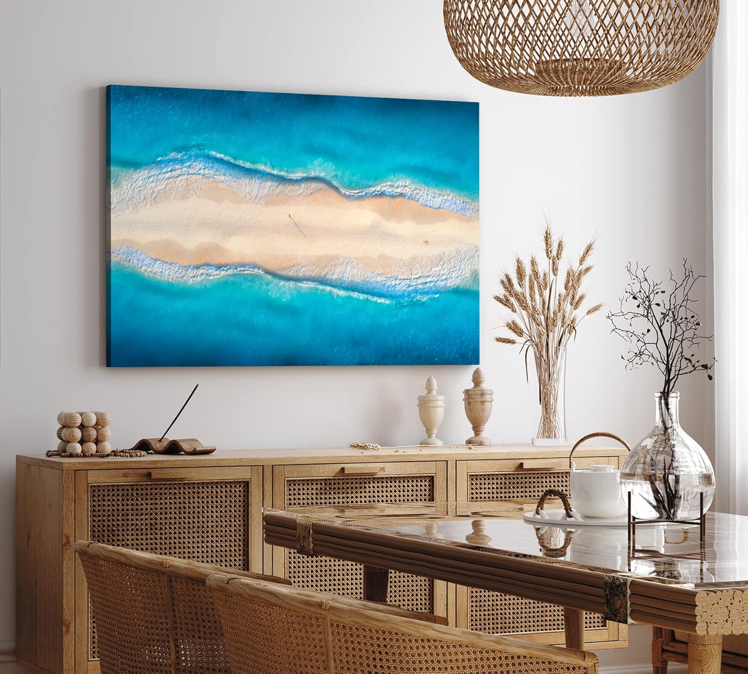 Paul Sinus Wandbild 120x80cm Strand aus der Vogelperspektive Luftaufnahme Blau