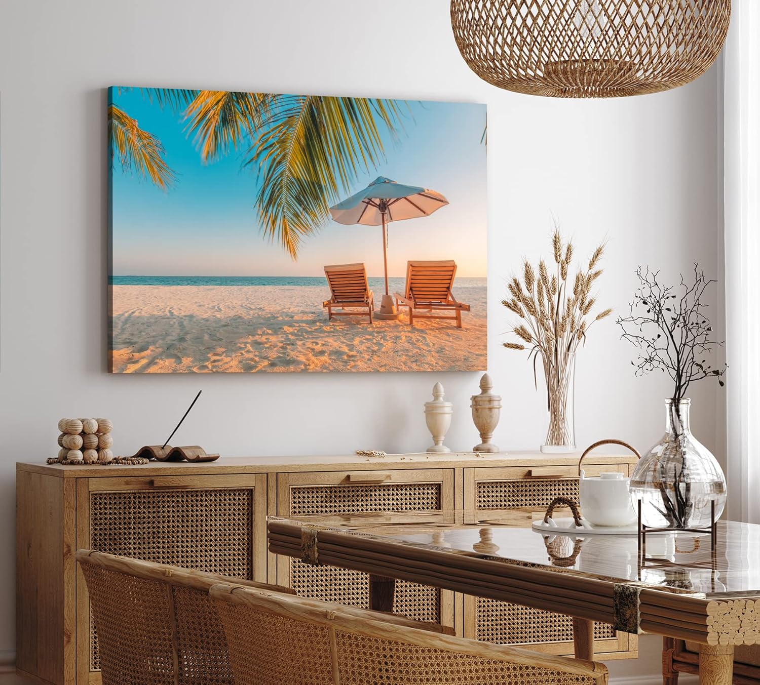 Wandbild 120x80cm Sommer Strand Traumstrand Palme Liegen Urlaub