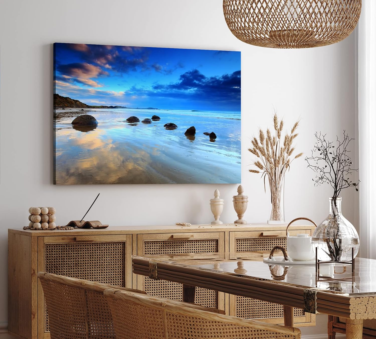 Paul Sinus Wandbild 120x80cm Strand Meer Felsen Steine Abend Horizont Natur