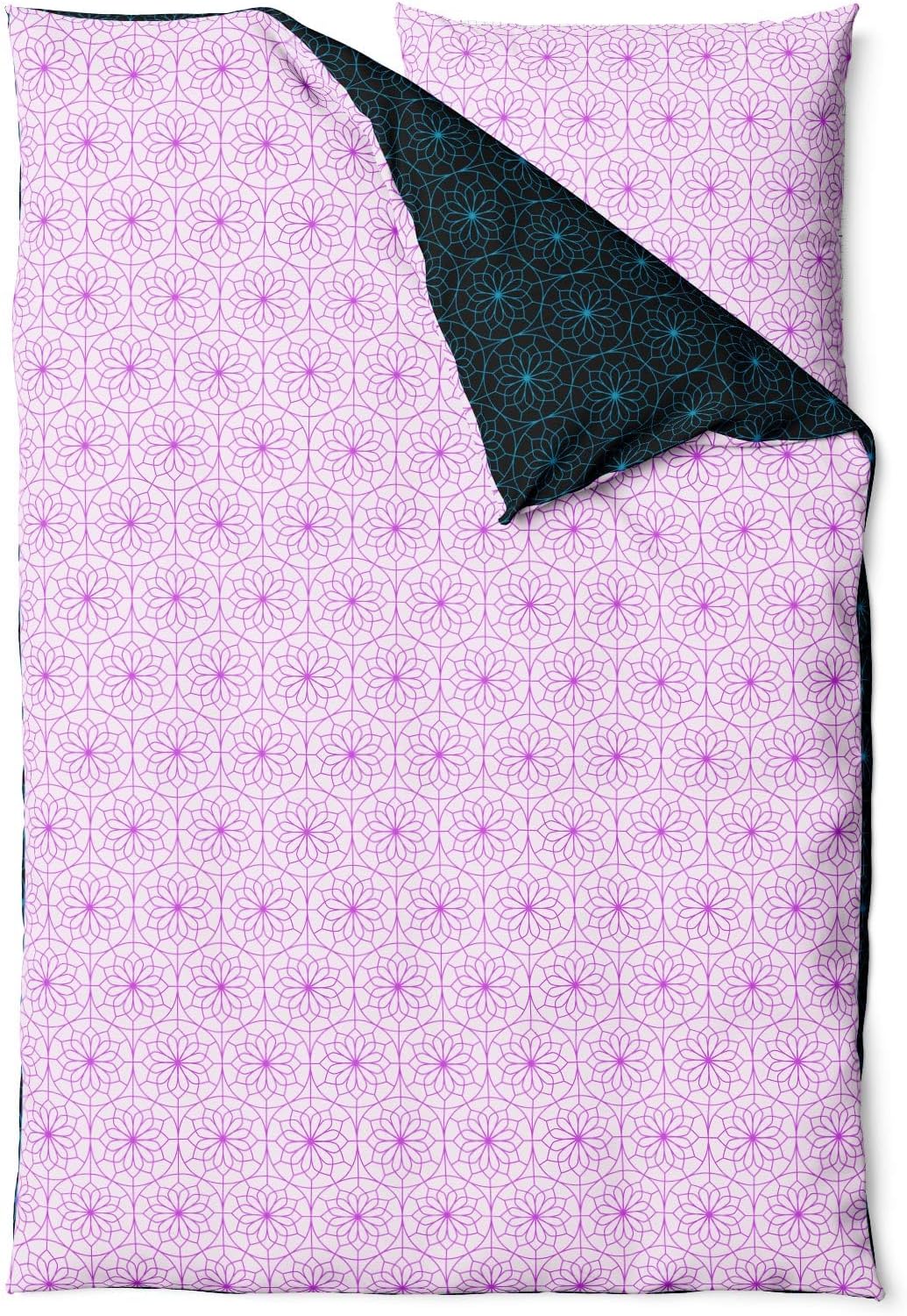Sinus Art Bettwäsche 135x200 cm + 80x80 cm – Elegante Wendebettwäsche in Schwarz und Flieder mit orientalischem Muster – hautfreundlich, pflegeleicht, mit Reißverschluss