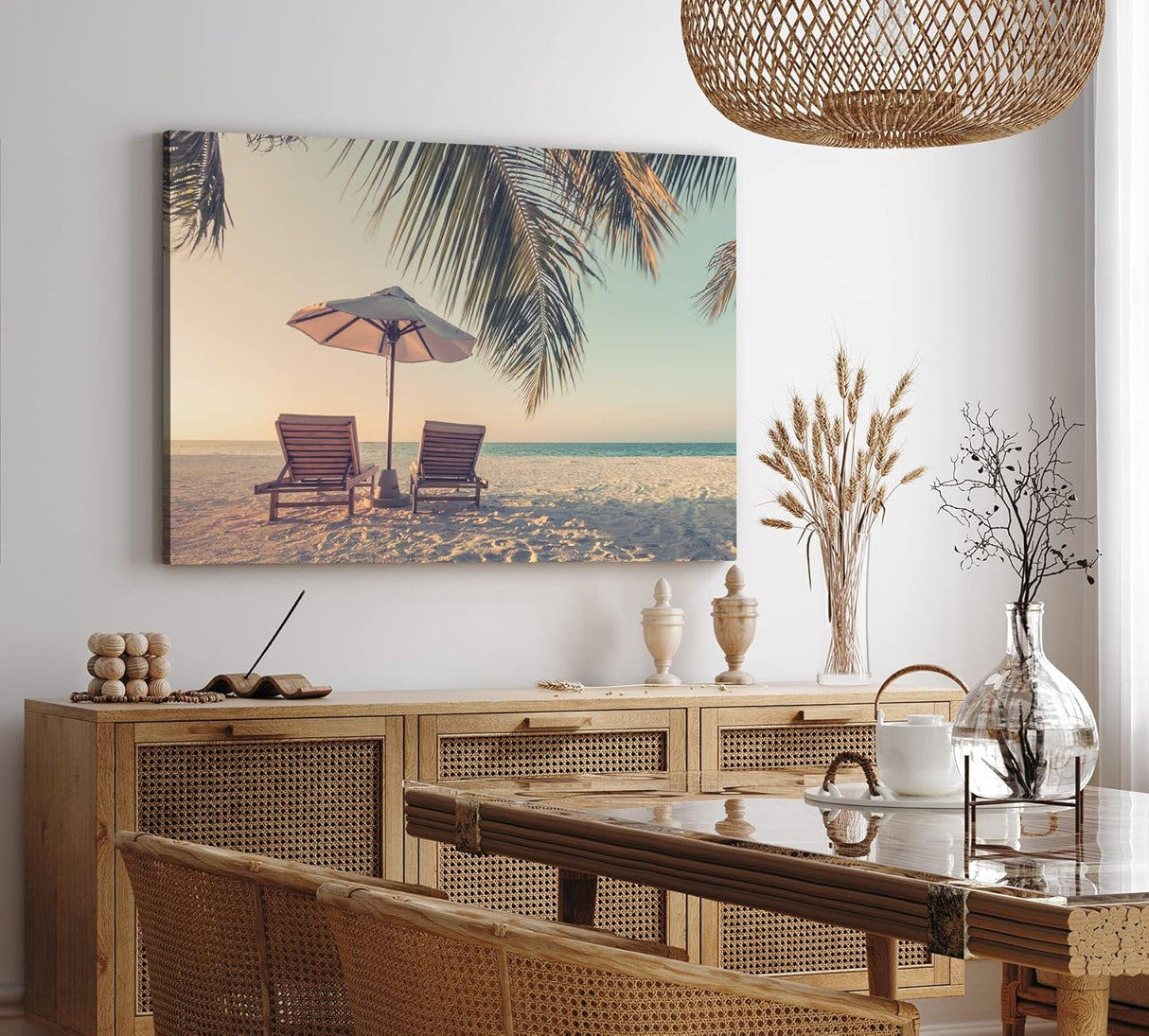 Wandbild 120x80cm Traumstrand Strand Meer Palme Sommer Urlaub