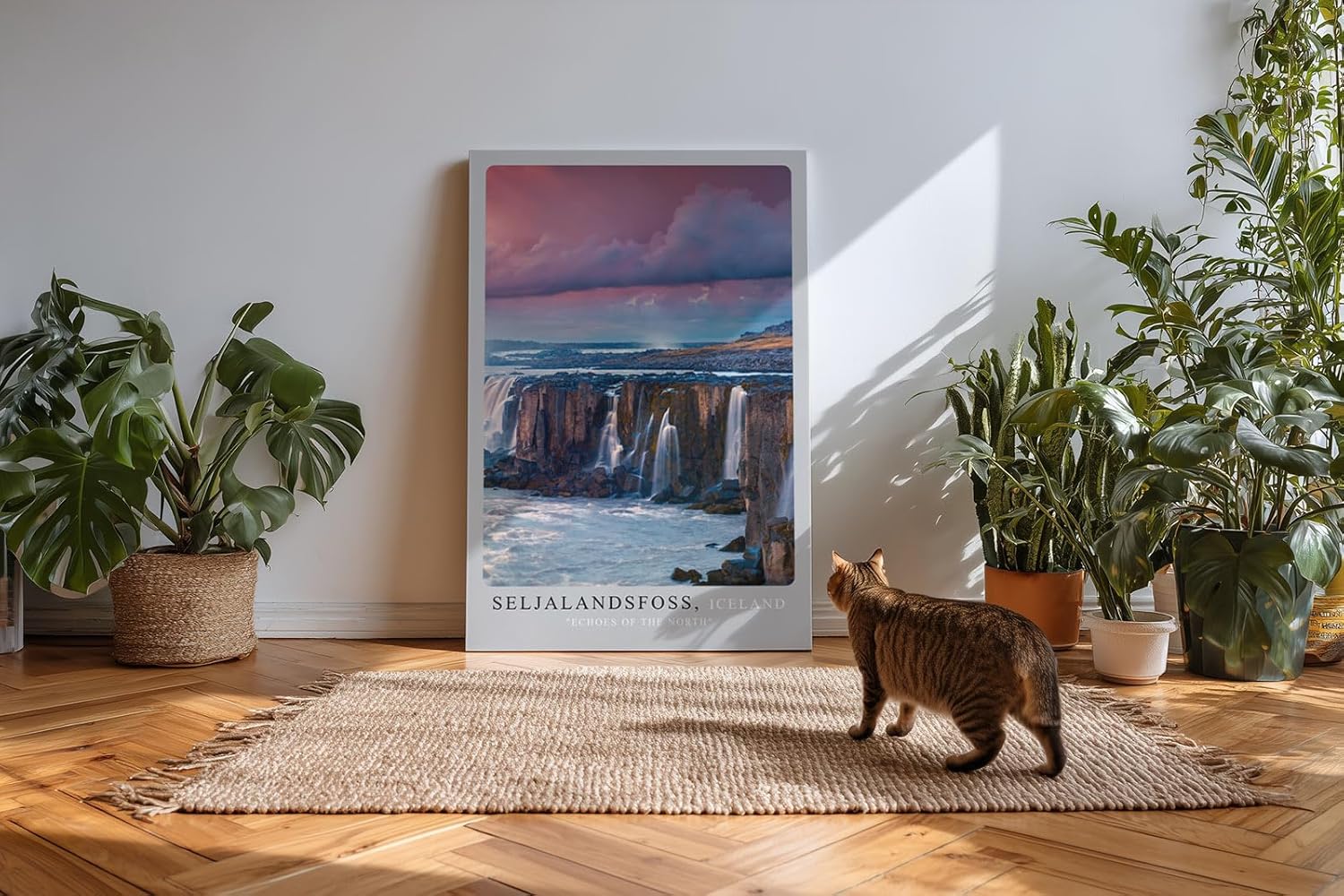 Paul Sinus Kunstdruck 40x60cm Seljalandsfoss – Kraftvoller Wasserfall im nordischen Licht Islands