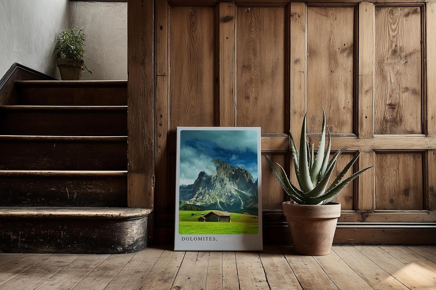 Paul Sinus Kunstdruck 40x60cm Dolomiten mit dramatischem Himmel und Almhütten – Alpenpanorama aus Italien